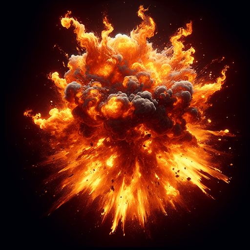 brutal fire explosion.
Single Game Texture.  In-Game asset.  2d.  Blank background.  High contrast.  No shadows