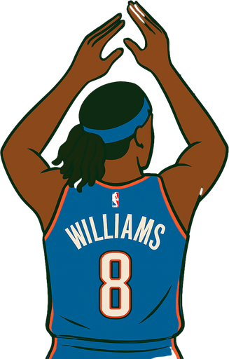 Change player to Jalen Williams in a blue thunder uniform with blue headband