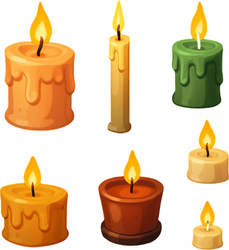 Pack of different candles.
In-Game asset.  High contrast.  No shadows. 3D