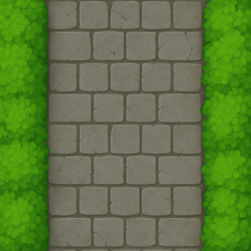 Haz una textura de piedra al fondo. Usa piedras cuadradas. A los lados haz arbustos pequeños.