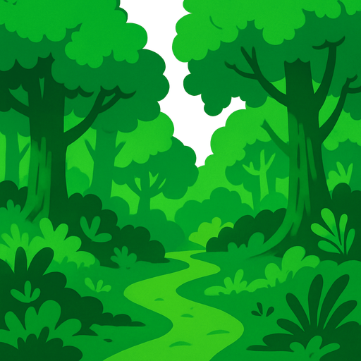 yeşil ormanlık alan.
In-Game asset.  2d.  High contrast.  No shadows