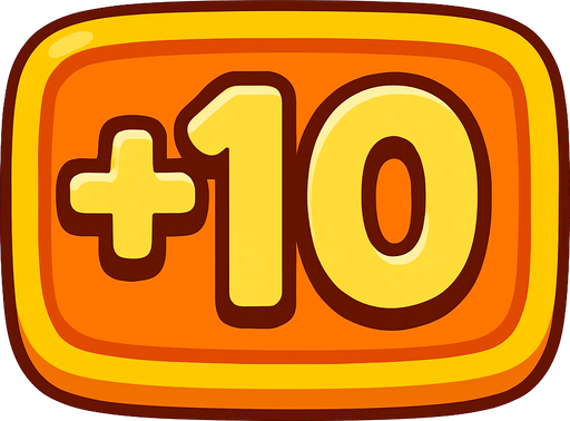 A score display written +10 on it.
In-Game asset.  2d.  High contrast.  No shadows