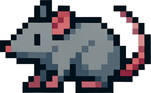 Make a pixilated rat facing left.
In-Game asset.  2d.  High contrast.  No shadows