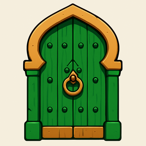 Green wood arabic door.
In-Game asset.  2d.  High contrast.  No shadows