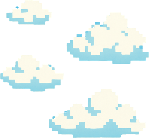 Day sky and clouds style pixel 1980.
In-Game asset.  2d.  High contrast.  No shadows. Pixel