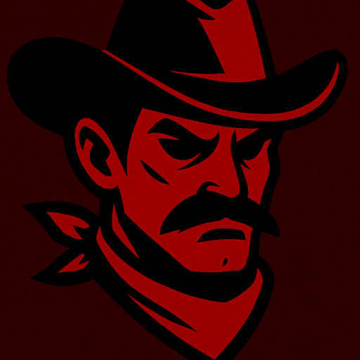 2d edgy red themed hostile cowboy character head