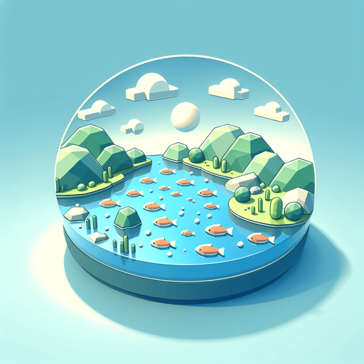 yuvarlak balıklı göl.
Single Game Texture.  In-Game asset.  2d.  Blank background.  High contrast.  No shadows