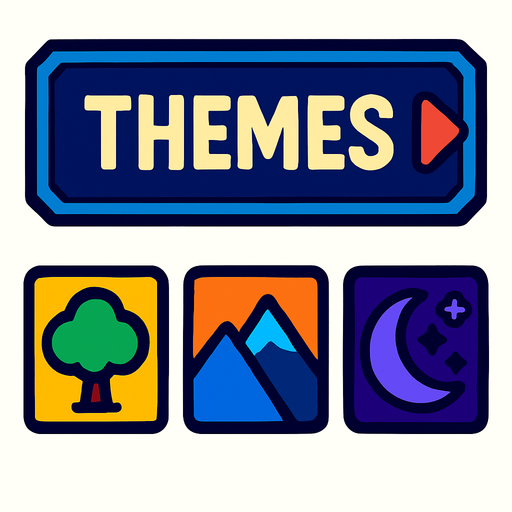 Öyle bir şey istiyorumki oyunlardaki gibi böyle oraya tıklarsın temalar açılır ya temaları andıran birşey.
In-Game asset.  2d.  High contrast.  No shadows