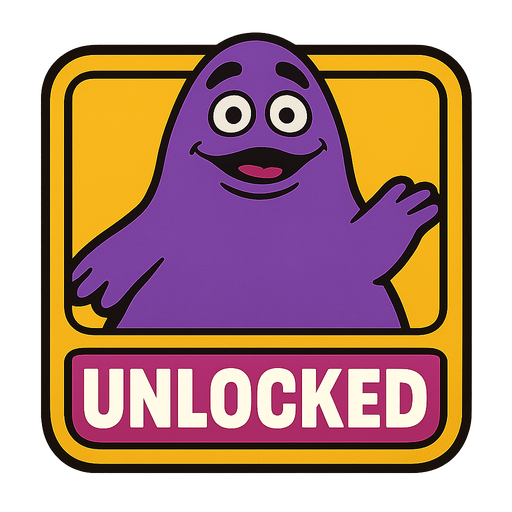 Grimace unlocked button.
In-Game asset.  2d.  High contrast.  No shadows