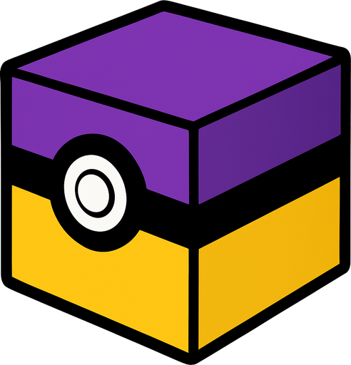 make a cube but like a pokeball and change the colour of original and make it the basic one make with purple and yellow but do diffrently.
In-Game asset.  2d.  High contrast.  No shadows