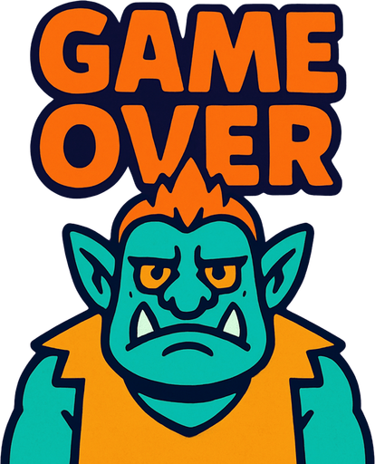 Troll game over.
In-Game asset.  2d.  High contrast.  No shadows