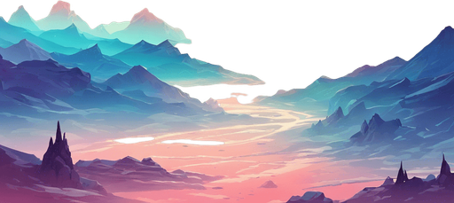 beautiful mountainous view. starry sky, pastel colours, high definition, alien world. Single Game Texture. In-Game asset. 2d. Blank background. High contrast. No shadows.