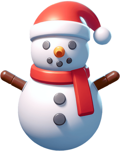 a christmas snow man. plastic style. Single Game Texture. In-Game asset. 2d. Blank background. High contrast. No shadows.
