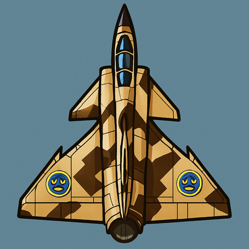 A Saab 37 Viggen fighter jet.
In-Game asset.  2d.  High contrast.  No shadows. Top down view