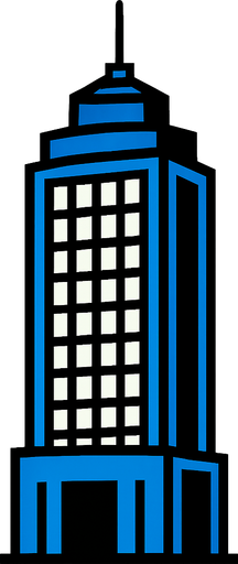 "A 2D in-game asset of a skyscraper, showing only one face of the tower. The design should be high contrast with no shadows.".
In-Game asset.  2d.  High contrast.  No shadows