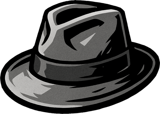 gri tonlarında şapka.
In-Game asset.  2d.  High contrast.  No shadows