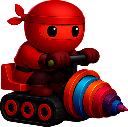 Same image of ninja with dig machine but with different colors. HD colors. red