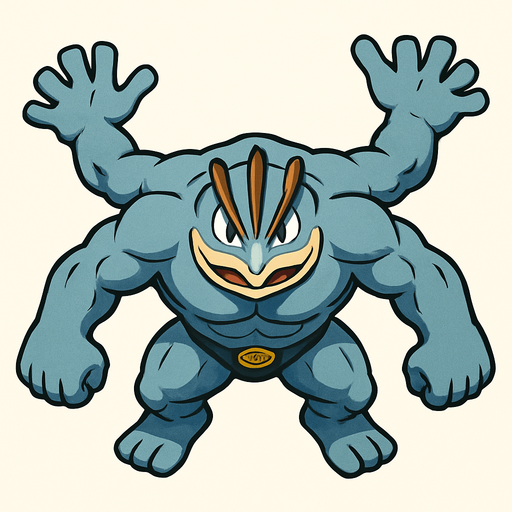 Machamp, visto desde arriba, bien detallado.
In-Game asset.  2d.  High contrast.  No shadows