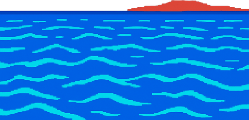 Above water ocean background showing clear sky with gradient and land far away against the horizon. Minimal detail.  80s arcade machine graphics..
In-Game asset.  2d.  High contrast.  No shadows