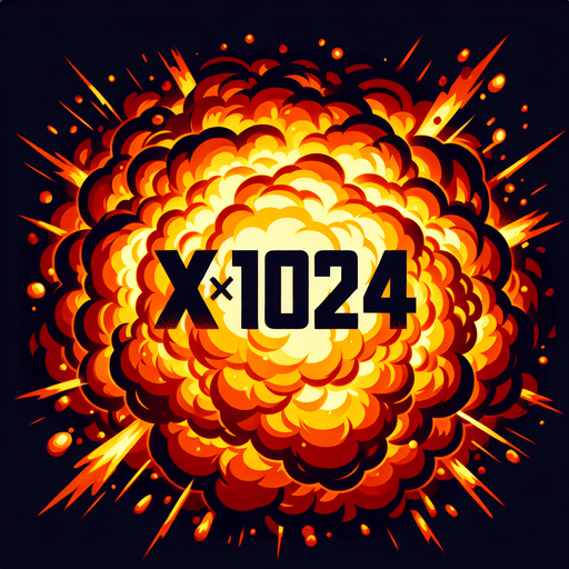 爆炸，里面有“X1024”的字样,暖色调.
Single Game Texture. In-Game asset. 2d. Blank background. High contrast. No shadows.