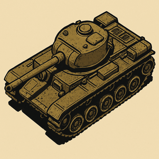 military, old, tank, top view.
In-Game asset.  2d.  High contrast.  No shadows