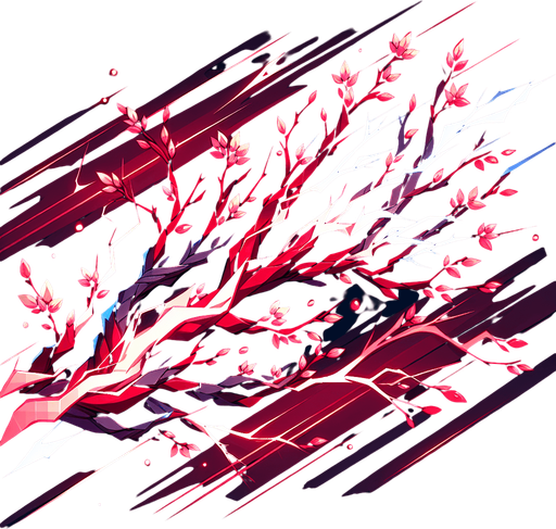 horizontal branch of red light thunder anime style.
Single Game Texture.  In-Game asset.  2d.  Blank background.  High contrast.  No shadows