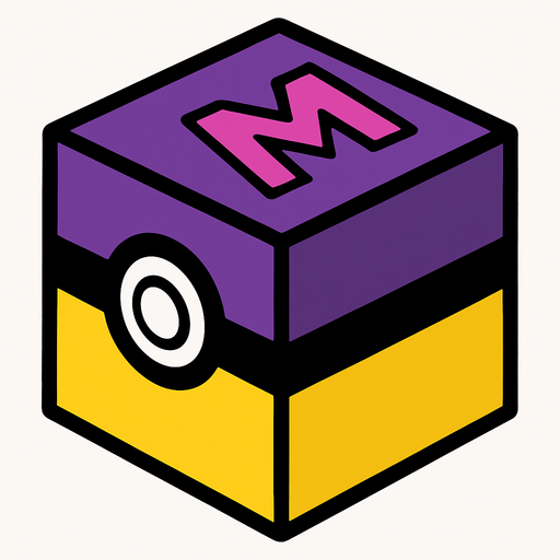 make a cube but like a pokeball and change the colour of original and make it the basic one make with purple and yellow but do diffrently.
In-Game asset.  2d.  High contrast.  No shadows