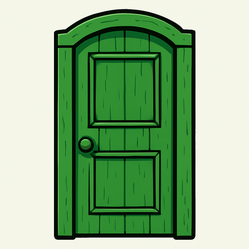 Make a green wooden door.
In-Game asset.  2d.  High contrast.  No shadows