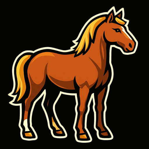 horse with black background.
In-Game asset.  2d.  High contrast.  No shadows