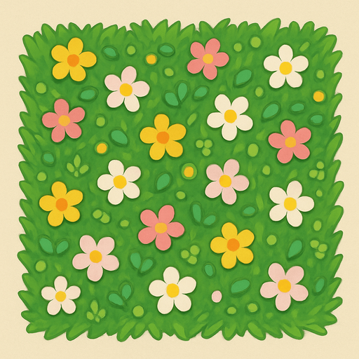 Cuadrado de cesped con flores visto desde arriba.
In-Game asset.  No shadows