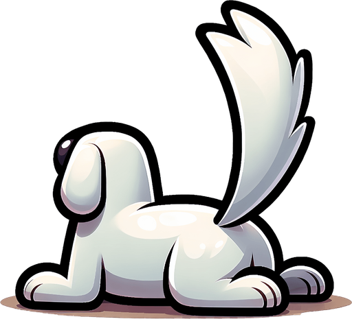 хвост белой собаки поднят вверх. мультяшный. прямой.
Single Game Texture. In-Game asset. 2d. Blank background. High contrast. No shadows.