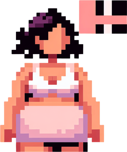a pixelated fat lady.
Single Game Texture. In-Game asset. 2d. Blank background. High contrast. No shadows.