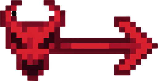 Flecha maligna, de color rojo, pixelar.
In-Game asset.  2d.  High contrast.  No shadows