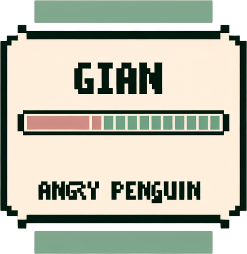 A 8-bit life bar (not a tavern, is a life bar to a  life of the character) with a text written above  "Giant angry penguin".
A