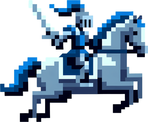 2d 16 bit image the blue knight ride armored grey horse run mode. horizontal image.
Single Game Texture.  In-Game asset.  2d.  Blank background.  High contrast.  No shadows