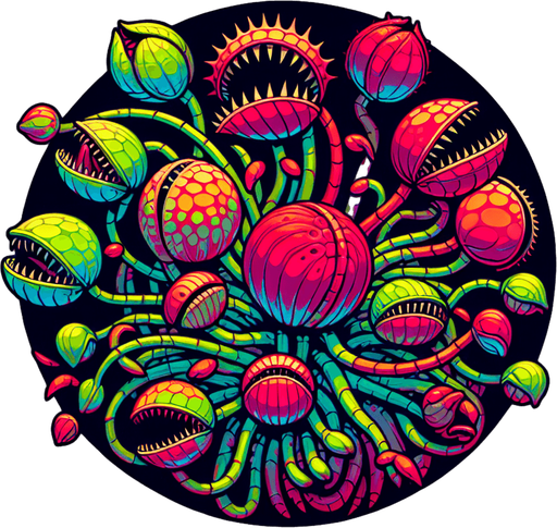 meat eating plant.
Single Game Texture.  In-Game asset.  2d.  Blank background.  High contrast.  No shadows