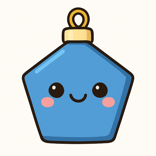 Perfectly pentagon blue Christmas decoration with cute happy face. Cartoon style. Cute art style. Simple vector style.