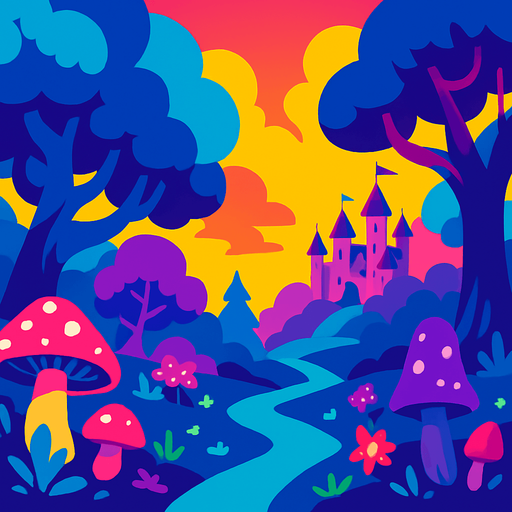 Fond d'écran monde féerique.
In-Game asset.  2d.  High contrast.  No shadows