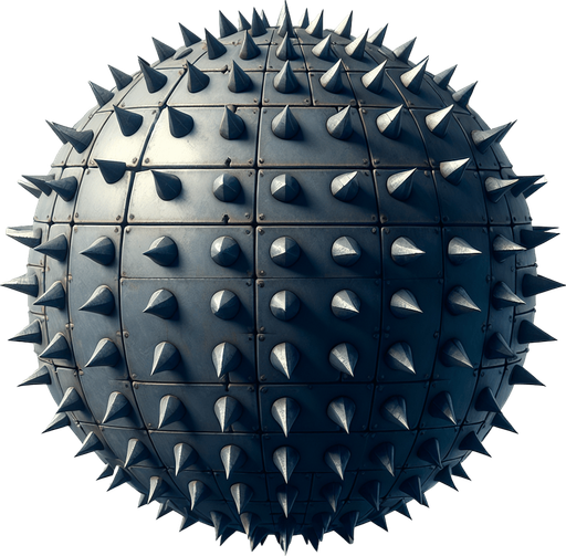 küre her yöne simetrik demir diken.
Single Game Texture. In-Game asset. 2d. Blank background. High contrast. No shadows.