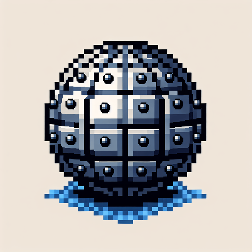 pixel art metal orb with rivets.
Single Game Texture. In-Game asset. 2d. Blank background. High contrast. No shadows.