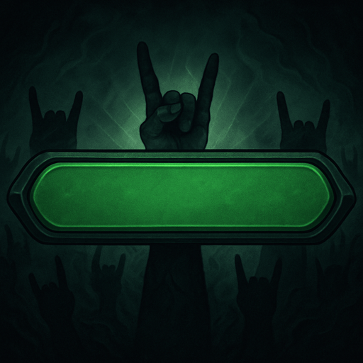 700x170 level button for music game asset, light glimmer of rock hand signs from concert, no text green button, aero artstyle, gothic art style.
In-Game asset.  2d