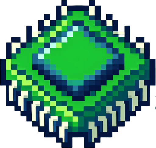 Green microchip pixelart
Single Game Texture. In-Game asset. 2d. Blank background. High contrast. No shadows.