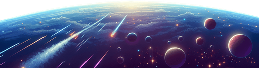 A vibrant and dynamic 2D space background for a top-down space shooter game. The scene features a deep, dark space filled with glowing nebulae in shades of blue and purple, scattered distant stars, and swirling cosmic dust. A subtle parallax effect is suggested with faintly glowing planets and asteroids in the background. The atmosphere is slightly mysterious and futuristic, with soft light gradients to create depth. The overall tone is immersive but does not distract from gameplay, ensuring clear visibility of player and enemy ships..
Single Game Texture.  Blank background.  High contrast.  No shadows