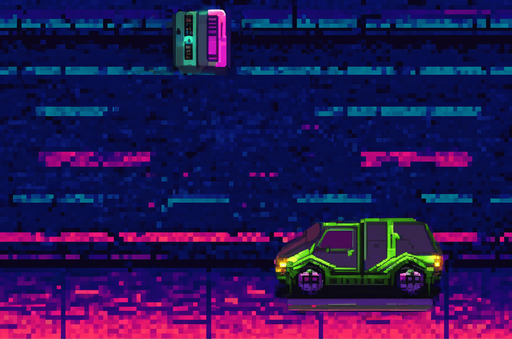 cyberpunk pixel art asphalt street. In-Game asset. 2d. High contrast. No shadows, street debris