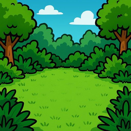 add a grass background, empty middle, grass and trees around.
In-Game asset.  2d.  High contrast.  No shadows