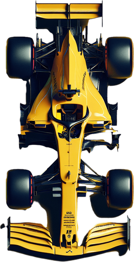 a yellow f1 race car top view.
Single Game Texture. In-Game asset. 2d. Blank background. High contrast. No shadows.
