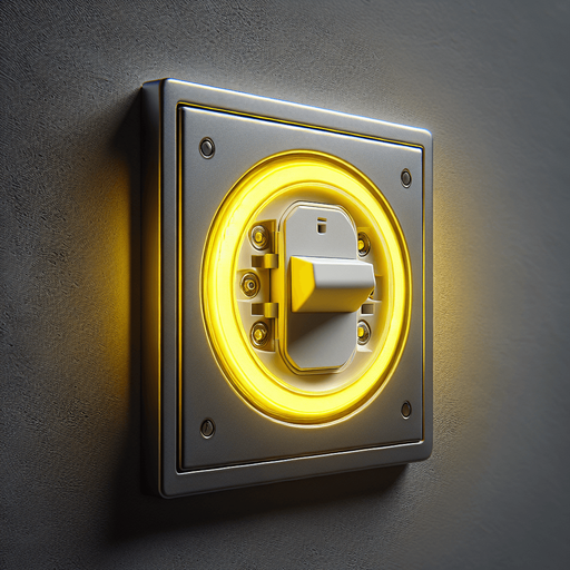Photorealistic Yellow led standby led into light switch,front view.
