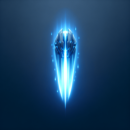 A 2D top-down view of a futuristic energy bullet for a space shooter game. The bullet is a glowing blue plasma projectile with a sleek, elongated shape and a slight energy trail behind it. The design is simple, bright, and high-speed-looking, suitable for fast-paced shooting gameplay.
Single Game Texture.  In-Game asset.  Blank background.  High contrast.  No shadows