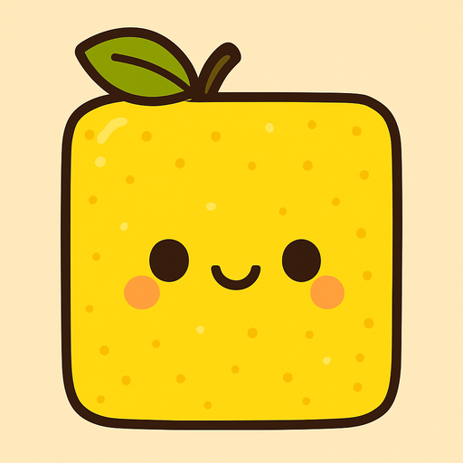 Perfectly square yellow lemon. Cartoon style. Cute art style. Simple vector style.
