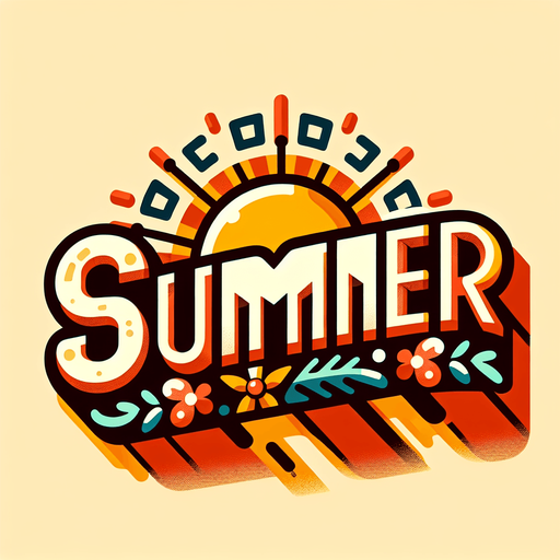 Create an SVG text design for "SUMMER" in bold cartoon style with chunky rounded letters. Add sun rays and small flower details in warm, vibrant colors.​​​​​​​​​​​​​​​​.
Single Game Texture. In-Game asset. 2d. Blank background. High contrast. No shadows.